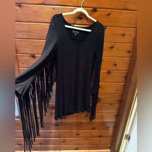 Idyllwind Black Long Sleeve Fringe Dress